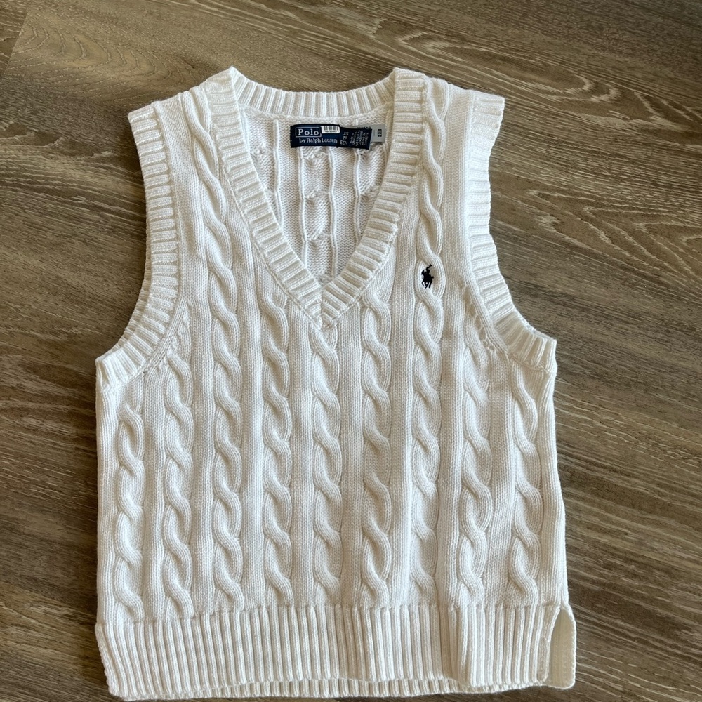 Polo by Ralph Lauren White Cable Knit Sweater Vest